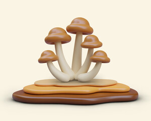 3D honey agarics in cartoon style. Group of colored mushrooms. Vector composition for autumn design. Isolated illustration of honey fungus. Armillaria