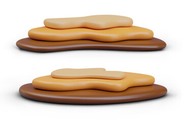 Realistic autumn ground in yellow, orange, and brown colors. Forest soil concept. Different orange lands on white background. Vector illustration in 3d style