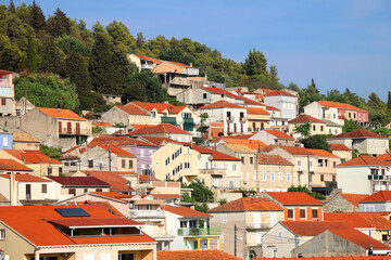 Promenade in Vela Luka, picturesque small town on island Korcula, Croatia.