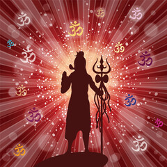 Shiva in brilliant galactic space. Greeting card for Maha Shivratri, a Hindu festival celebrated of Lord Shiva. Om or Aum Indian sacred sound.