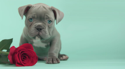 Adoring Puppy Eyes Accompany Sweetheart Rose for Valentine's ,generated by IA