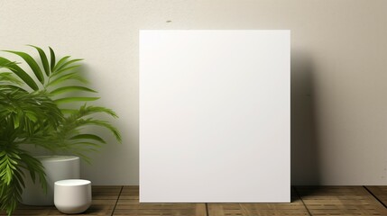 Sheet of blank white banner with green leaves.