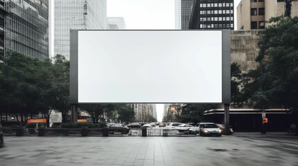 Obraz premium A blank white billboard on a city street with a traffic.