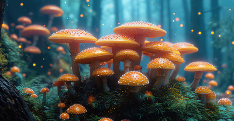 Fototapeta na wymiar An underground fungi network in bright colors in underground forest. Generative AI.