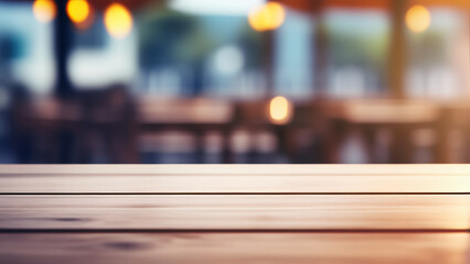 wooden table with light blurred