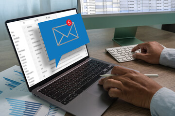 Mail Communication Connection message to mailing contacts phone Global Letters Concept man recieve...