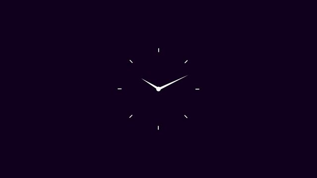 Abstract white clock icon Countdown 24 Hour Day Fast Speed Animation. Dark purple background clock timer rotation 360 4k video.