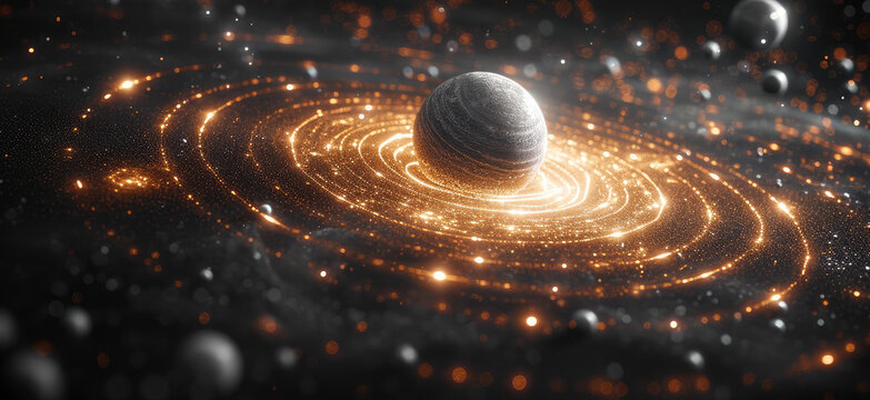 Wireframe hologram of the solar system. Generative AI.