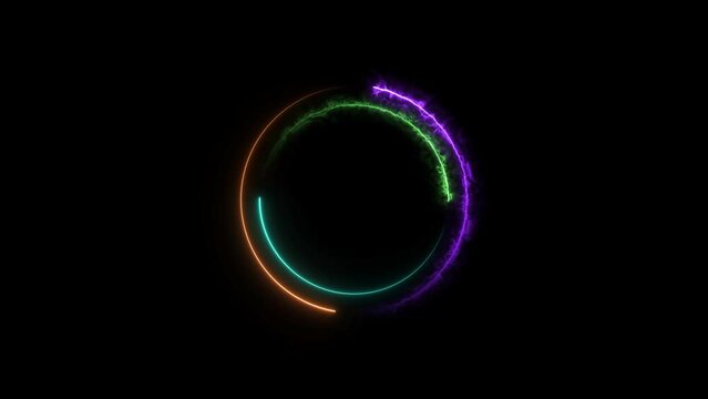 Abstract neon glowing circle loading bar colorful animation. Black background UHD 4k video.	