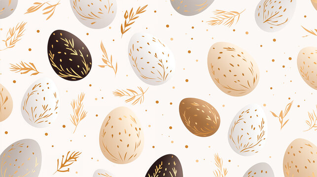 Golden easter eggs and specks, flecks, spots seamless vector pattern. Free hand drawn gold Easter background.