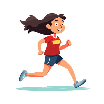 A cheerful young girl is depicted running swiftly in a vibrant vector illustration.
