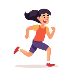 Fototapeta premium A joyful cartoon girl is running energetically in a colorful vector illustration.