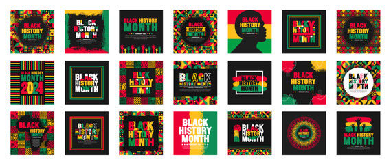 21 big mega bundle of African American Black history month colorful lettering typography social media post banner design template. Celebrated February in united state and Canada. Juneteenth. Kwanzaa. - obrazy, fototapety, plakaty