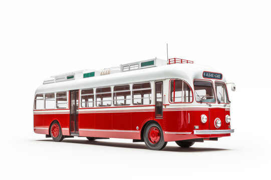 Vintage red bus on white background