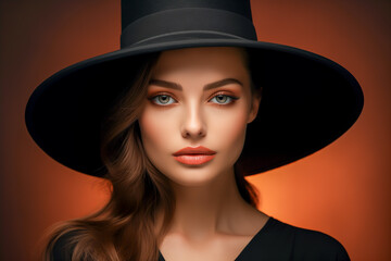 Fototapeta na wymiar Portrait of stylish woman wearing a hat