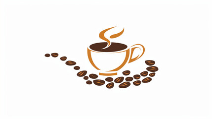 Coffee Bean Path: Logo with coffee beans forming a path leading to a coffee cup, symbolizing the journey to a perfect cup, coffee cup, vector logo