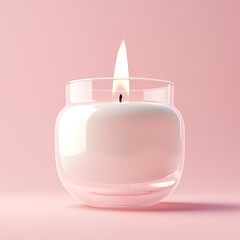 Burning glass candle jar on a pale pink background, candle jar mockup closeup shot, Generative AI