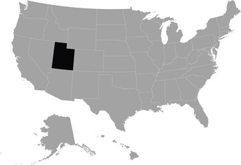 Black Map of US federal state of Utah within gray map of United States of America