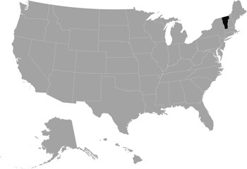 Black Map of US federal state of Vermont within gray map of United States of America