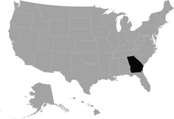Black Map of US federal state of Georgia within gray map of United States of America