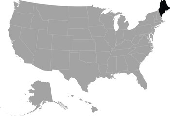 Black Map of US federal state of Maine within gray map of United States of America