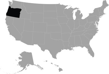 Black Map of US federal state of Oregon within gray map of United States of America