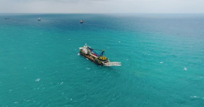 Pipe laying vessel in Mediterranean Sea.