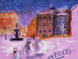 new year street painted in water color - 707748946