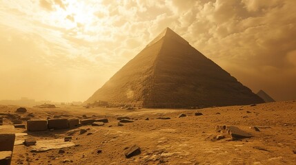 Fototapeta na wymiar Ancient Egyptian pyramid in desert. Created with Generative Ai technology.
