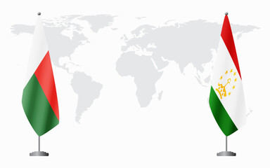 Madagascar and Tajikistan flags for official meeting