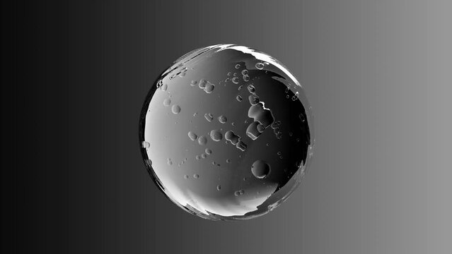 On a gray background, two drops of essence merge into one. Concept of moisturizer, brightening essence and skin care. Use the scene for cosmetics advertising.