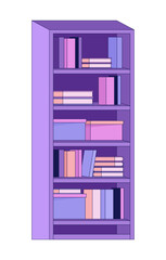 Bookcase living room 2D linear cartoon object. Carton boxes books bookshelves isolated line vector element white background. Bookstand. Bookstore, library furniture color flat spot illustration
