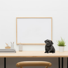 mockup Design Schreibtisch mit Hund