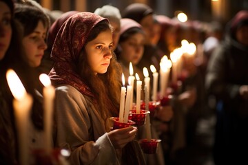people with candles in their hands, Candlemas day - obrazy, fototapety, plakaty