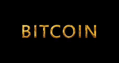 Bitcoin digital currency typographic gold animation. Cryptocurrency financial and technology background. Wealth trade and economic network motion graphic. Gold money like shining.