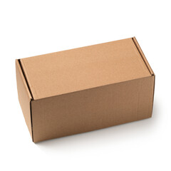 Closed rectangular shaped cardboard box isolated on white background