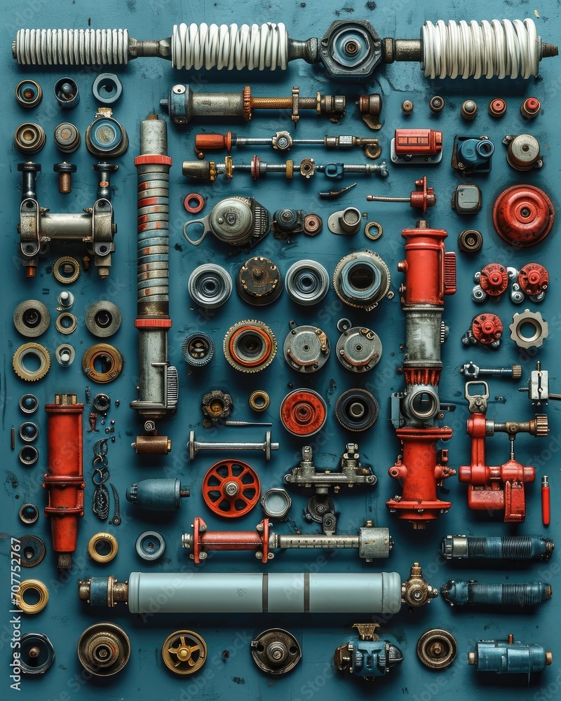Poster car mechanic in the style of knolling. generative ai.