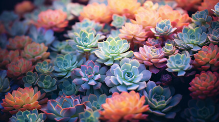 Colourful succulent plants background. Echeveria succulent ciomposition. Flover carpet. 