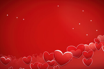 Valentine card with the image of hearts on a red background, copy space