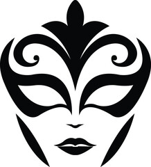 carnival mask silhouette. Simple black icon of masquerade mask, for party, parade and carnival, for Mardi Gras and Halloween. Abstract pattern. Mask element can be used as isolated sign, symbol icon.