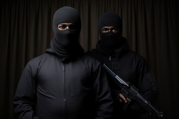 Criminal Confrontation: Armed Intruders in Action - obrazy, fototapety, plakaty