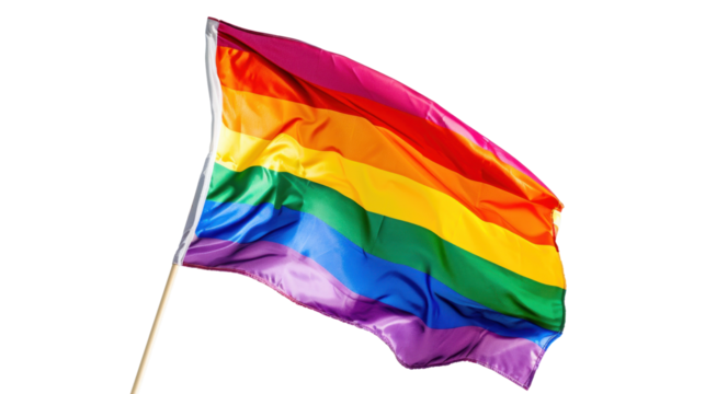 A waving LGBT flag, transparent or isolated on white background