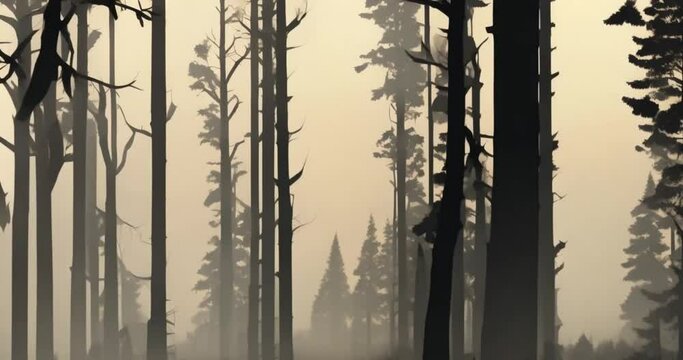 Foggy forest silhouette landscape