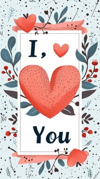 I love you, Valentine's Day card with text, declaration of love, in a romantic and cute style, copy space for signature