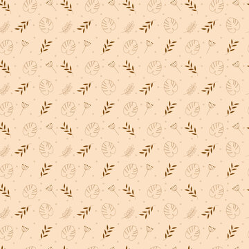 Simple vintage pattern. Small black flowers, leaves and dots. Light beige background. Fashionable print for textiles and wallpaper. © Katya