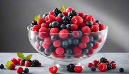 Luscious berries artfully arranged in a glass bowl