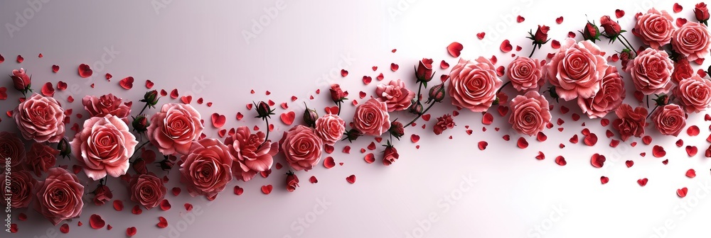 Poster Modern vector art where bursts of roses elegantly form the text 'Valentine's Day'. Generative AI.
