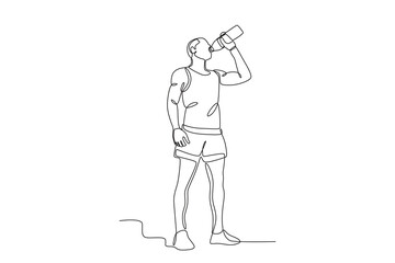 A man drinking water. world water day one-line drawing