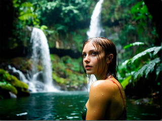 woman in the waterfall