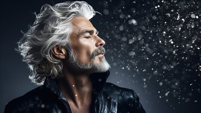 Sophisticated mature man with gray hair in formal attire